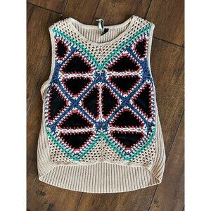Topshop‎ Crochet Knit Granny Squares Sleveless Sweater Small